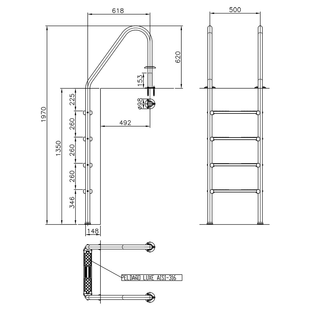 (B-Ware) Einstiegsleiter V4A 4-Stufen für 1,35 m Beckentiefe