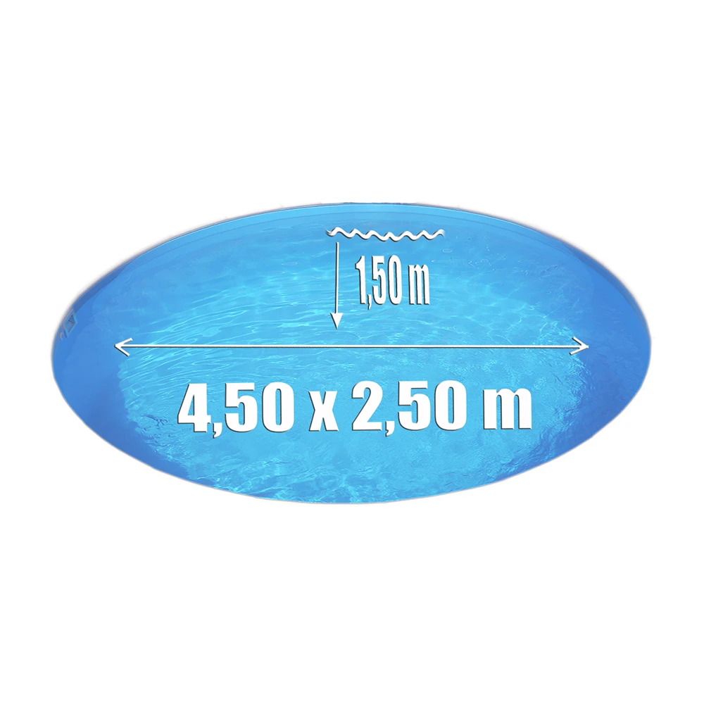Ovalbecken 4,50 x 2,50 x 1,50 m blau, Folie 0,80 mm