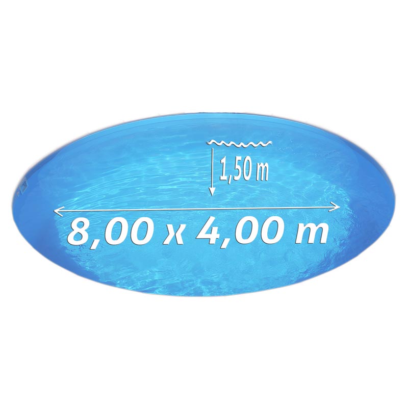 Ovalpool-Set BRONZE 8,00 x 4,00 x 1,50 m, Folie blau 0,80 mm, eingelassen