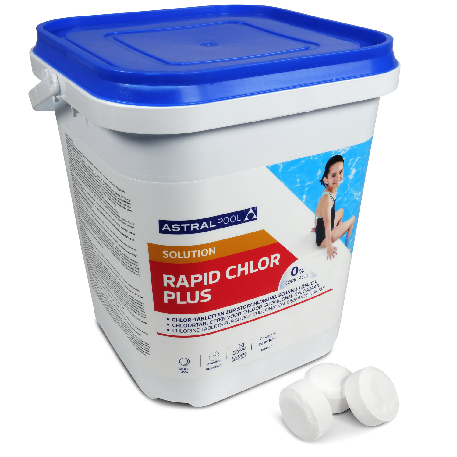 Astralpool Rapid Chlor Plus Chlor-Fixtab 30g zur Stoßchlorung, organisch, schnell löslich 5,0 kg