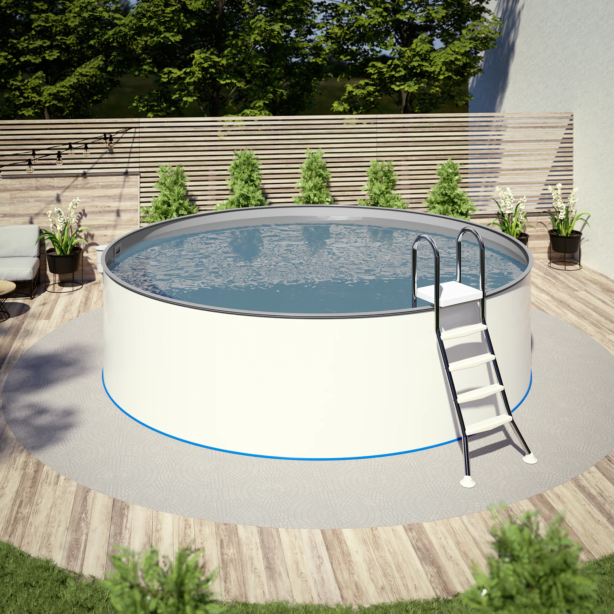 Summerfeeling Rundpool-Set SILBER Ø 2,50 x 1,20 m, Folie grau 0,80 mm, aufgestellt