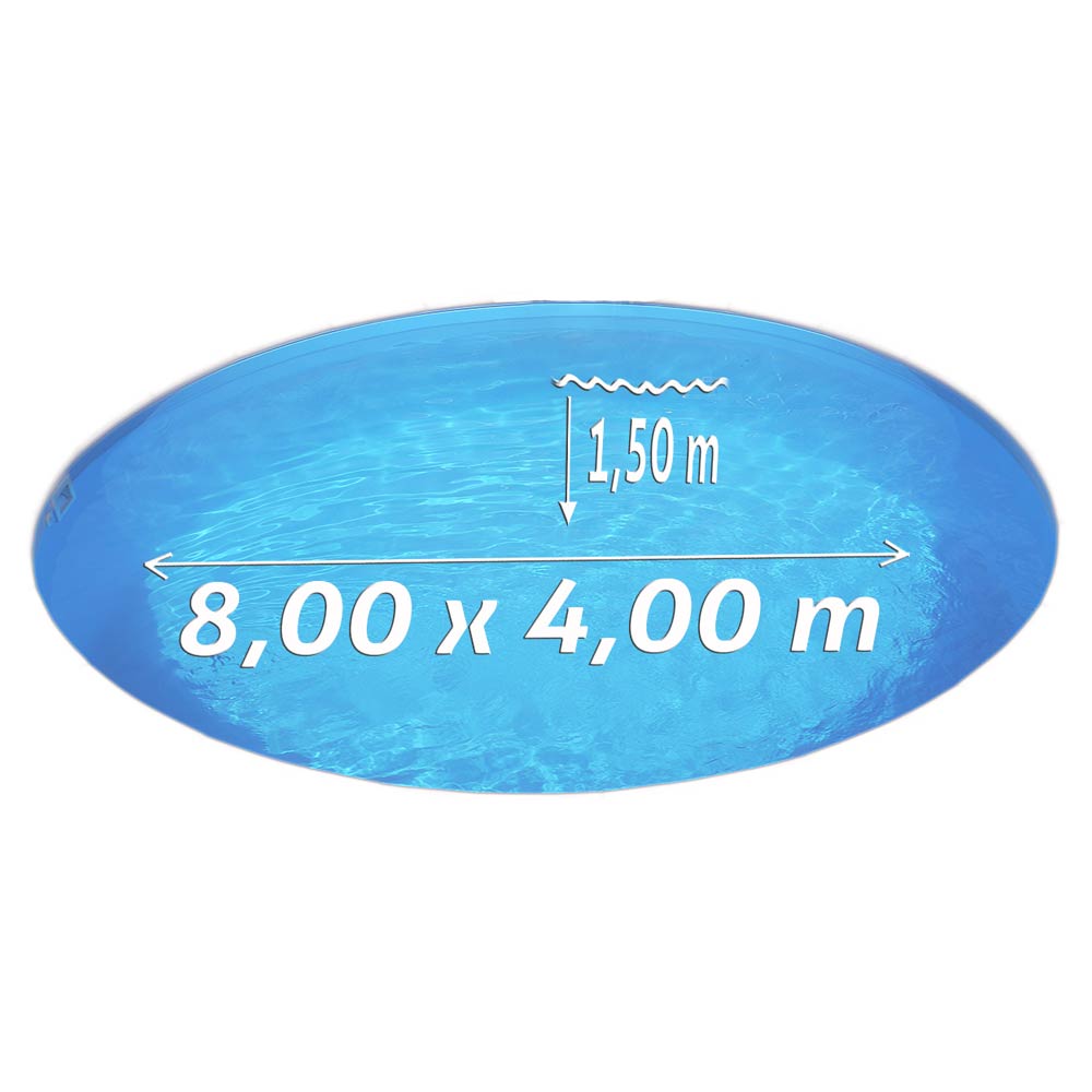 Ovalpool Stahlwandbecken 8,00 x 4,00 x 1,50 m, Folie blau 0,80 mm