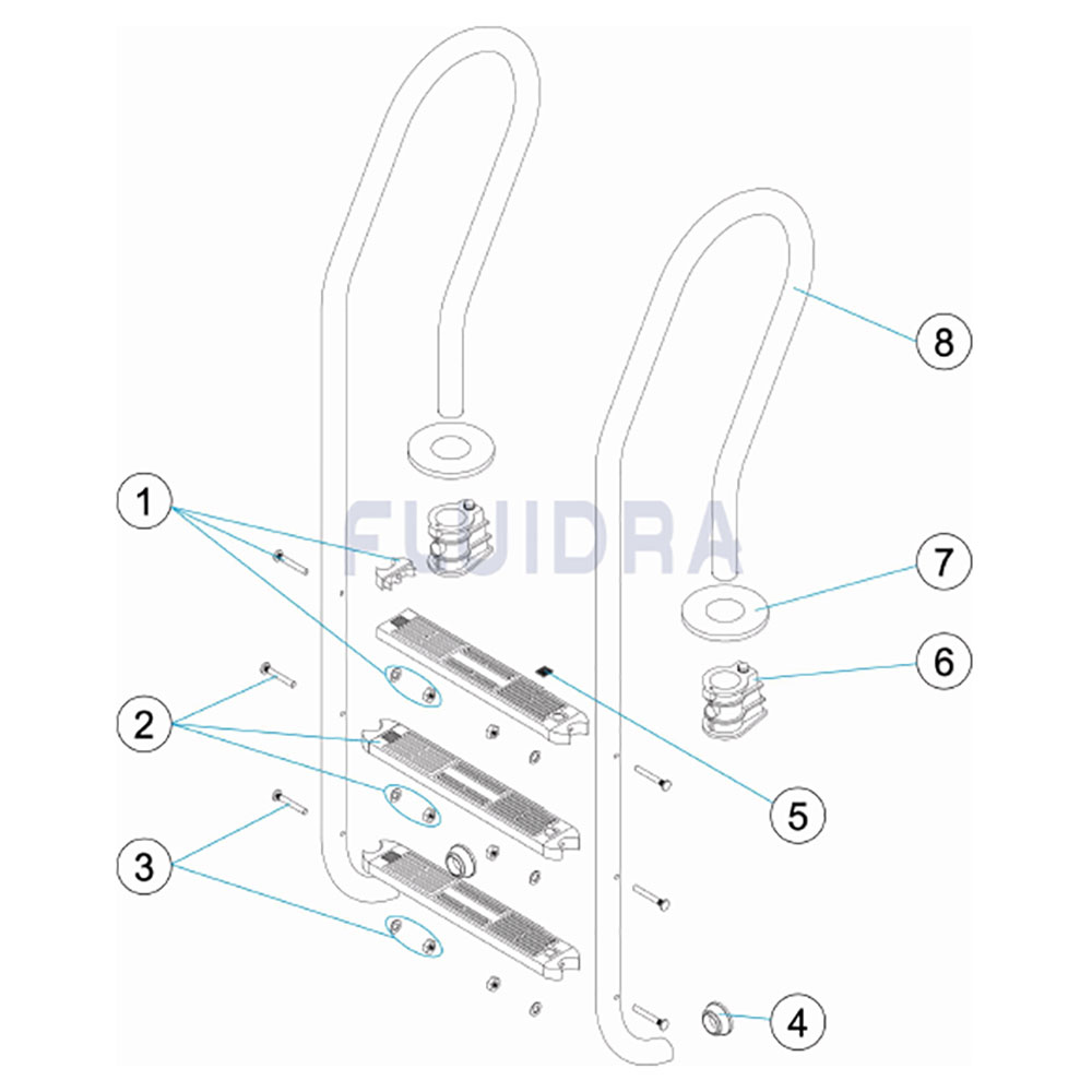 Tiefbeckenleiter Mixto 3 Stufen, Edelstahl V2A