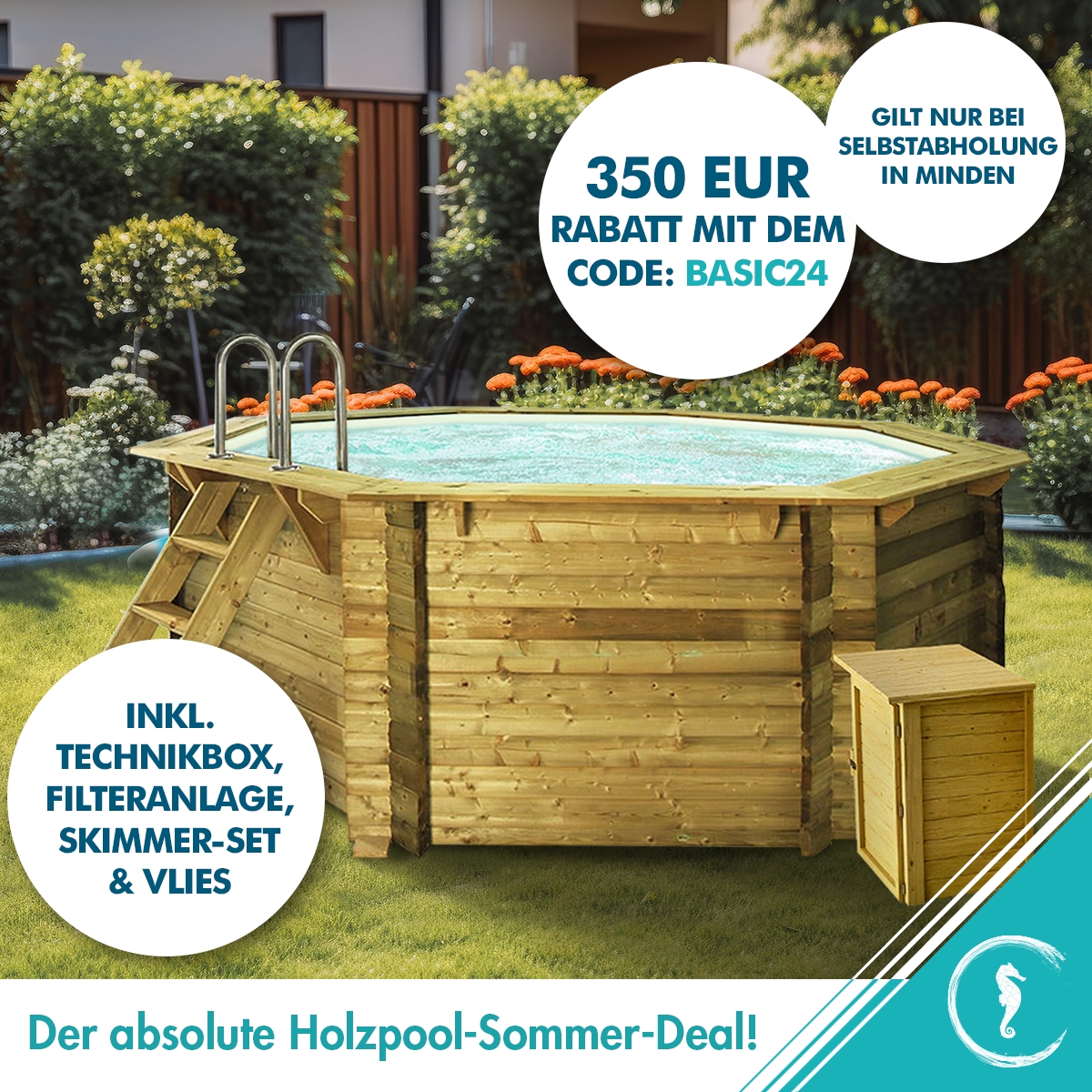 Holzpool SET Achteck Folie sandfarben 4,70 x 4,70 x 1,24 m