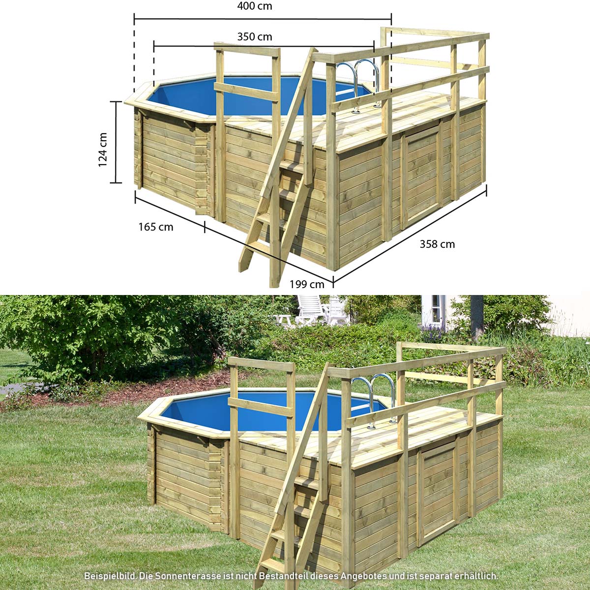 Holzpool SET Achteck Folie sandfarben 4,70 x 4,70 x 1,24 m