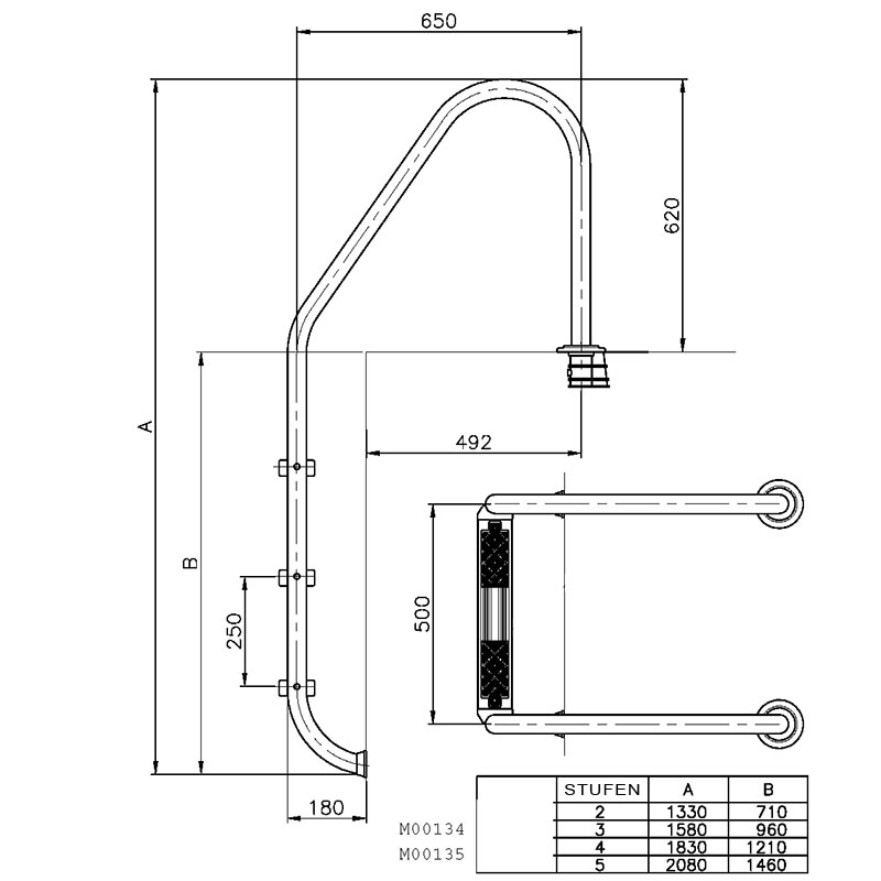 (B-Ware) Tiefbeckenleiter 4 Stufen - WEIT, Edelstahl V2A