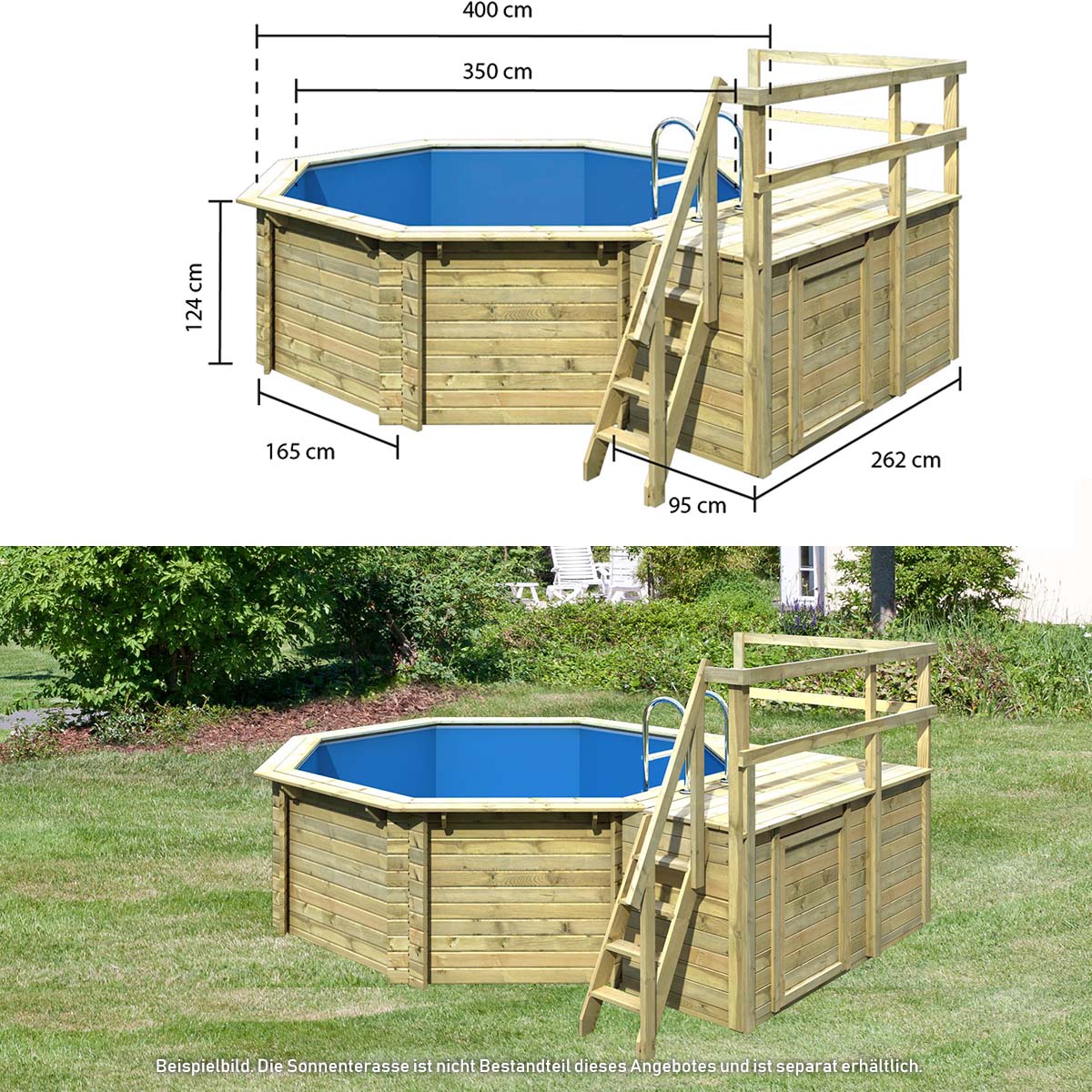 Holzpool SET Achteck Folie sandfarben 4,70 x 4,70 x 1,24 m