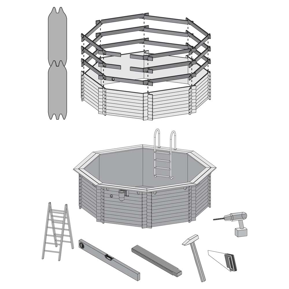 Holzpool SET Achteck Folie sandfarben 4,70 x 4,70 x 1,24 m