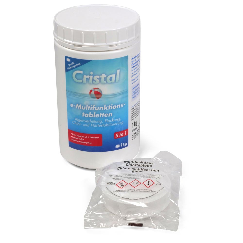 CRISTAL e-Chlor-Multifunktion-Tabletten 200g + Dosierschwimmer