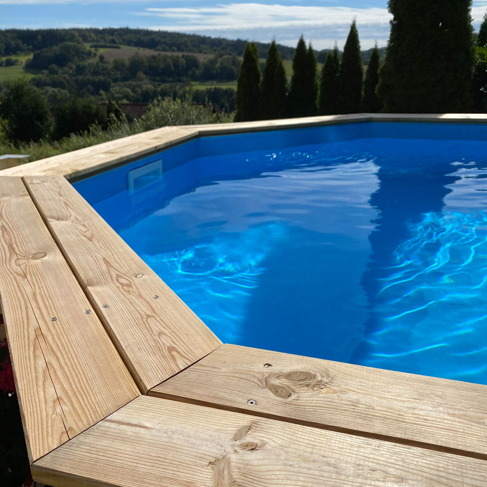 Holzpool SET "WARM & CLEAN" Achteck Folie sandfarben 4,70 x 4,70 x 1,24 m