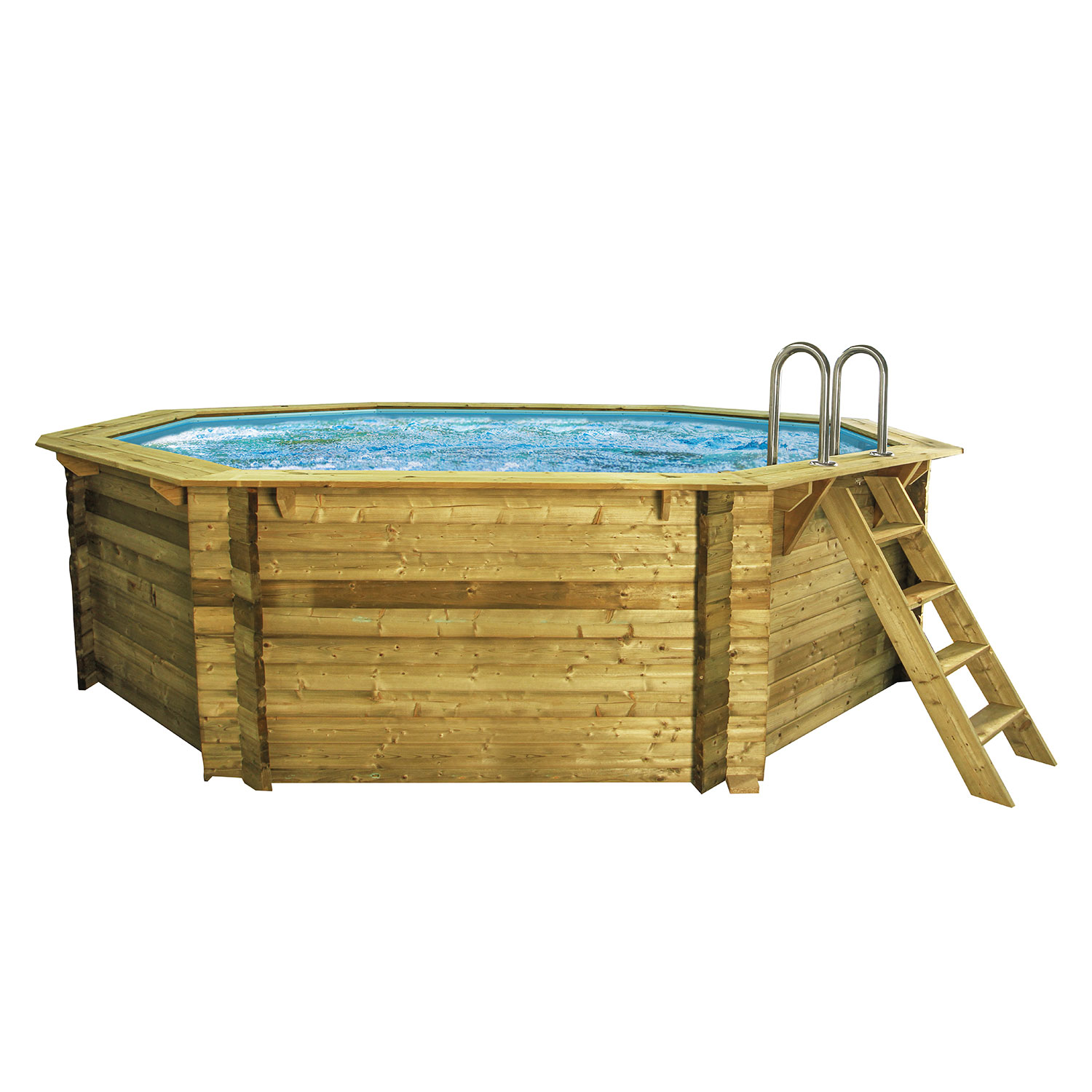 Holzpool SET "WARM & CLEAN" Achteck Folie sandfarben 4,70 x 4,70 x 1,24 m