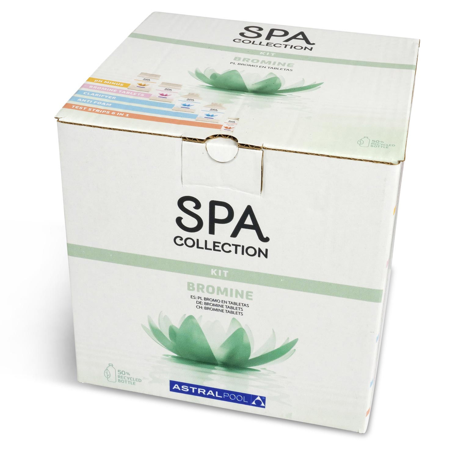 Verpackung des SPA Collection Brome Kit, komplett mit verschiedenen Wasserpflegeprodukten für Whirlpools.