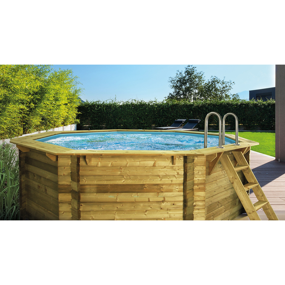 Holzpool SET Achteck Folie sandfarben 4,70 x 4,70 x 1,24 m