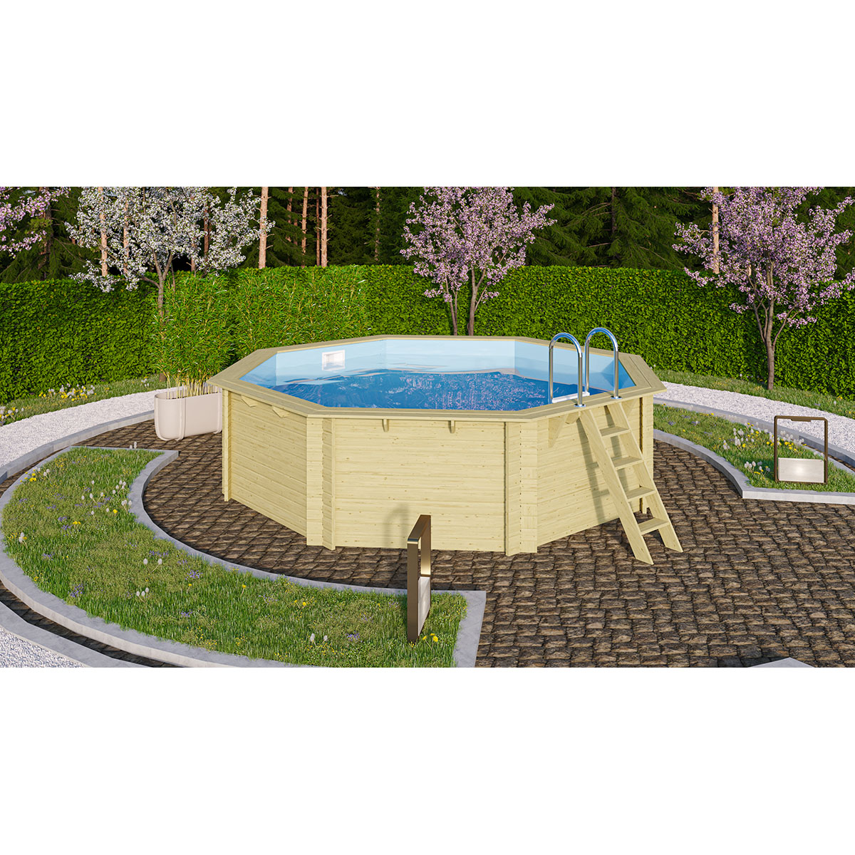 Holzpool SET Achteck Folie sandfarben 4,70 x 4,70 x 1,24 m