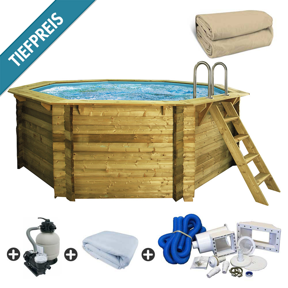 Holzpool SET Achteck Folie sandfarben 4,70 x 4,70 x 1,24 m