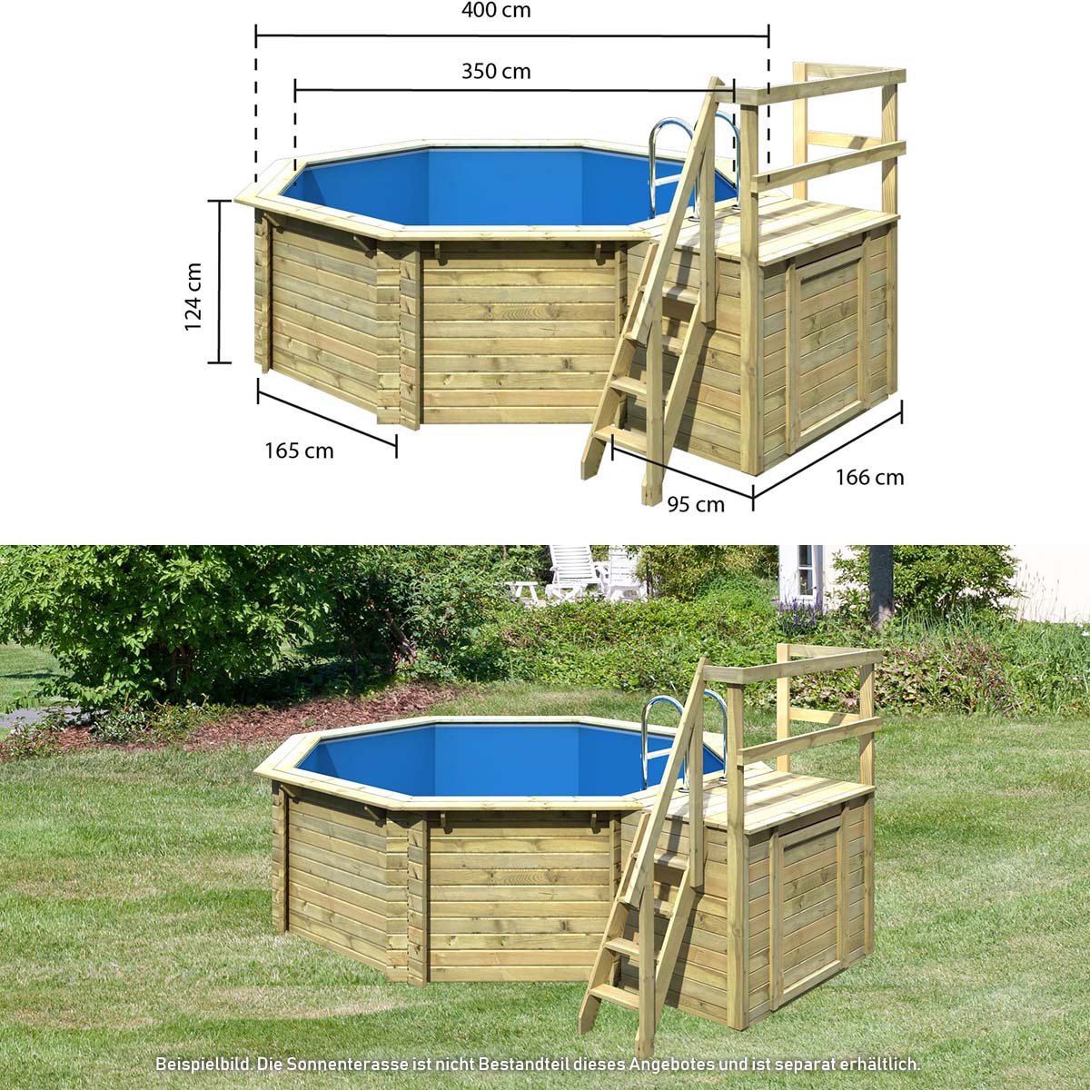 Holzpool SET Achteck Folie sandfarben 4,70 x 4,70 x 1,24 m